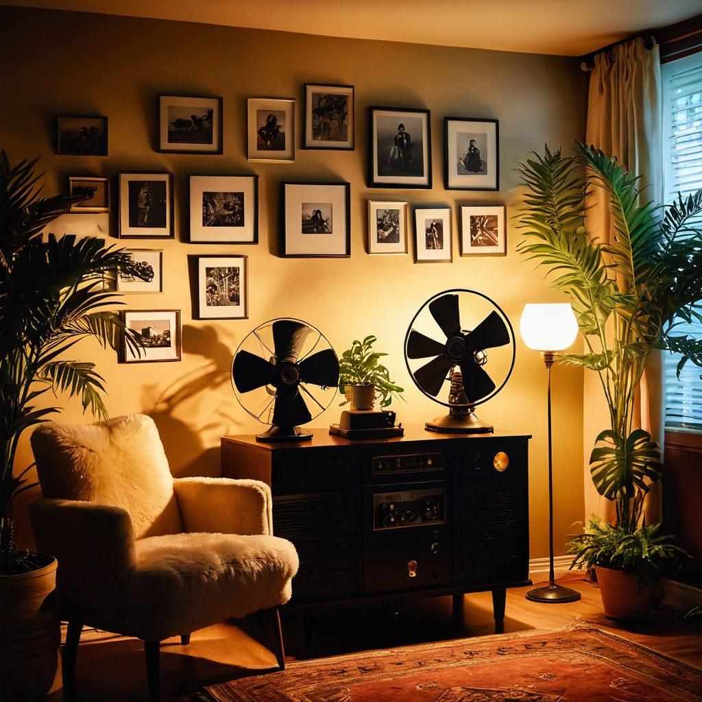 A captivating scene featuring an elegant, softly-lit room filled with plush textures and alluring decor. A vintage film projector casting silhouettes of dance and intimacy on the wall, surrounded by tasteful art pieces and exotic plants. Subtle hints of playfulness with rich colors and soft shadows creating an inviting atmosphere. Focus on conveying a sense of sensuality and exploration. super-realistic. warm tones. vintage style.